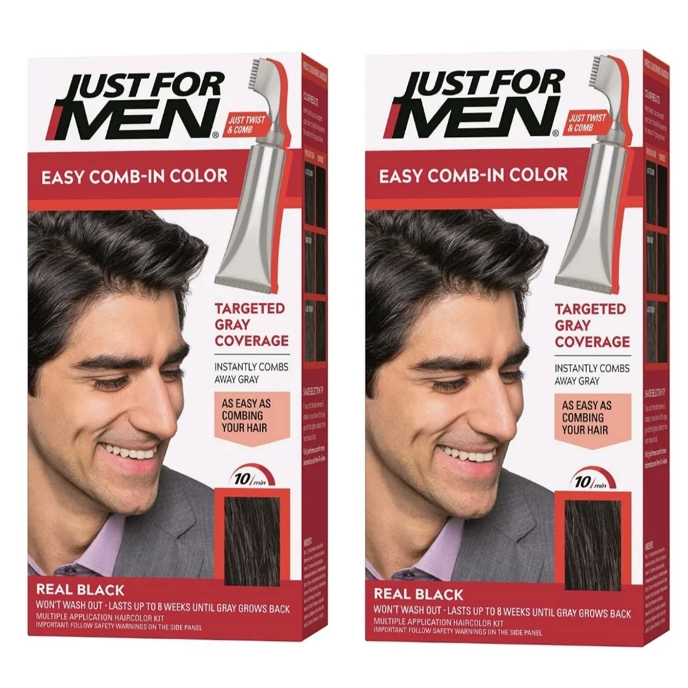 Just For Men Easy Comb-in Color Permanent Hair Dye Gray Coverage Real Black A-55